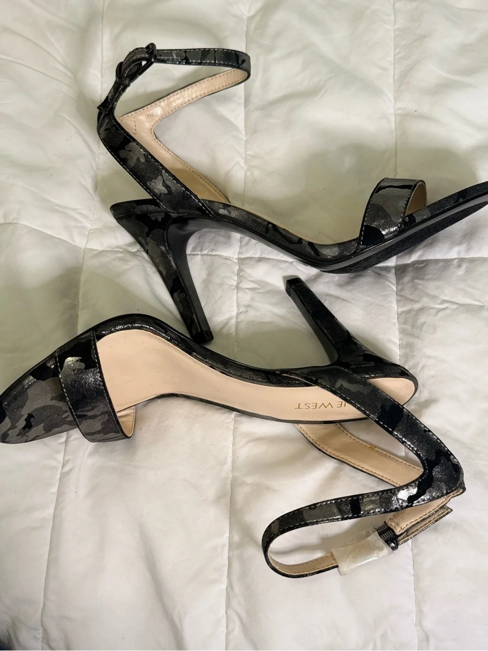 Nine West Black Patent Camouflage Ankle-Strap Sandals